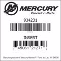 Bar codes for Mercury Marine part number 934231
