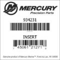 Bar codes for Mercury Marine part number 934231