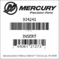 Bar codes for Mercury Marine part number 934241