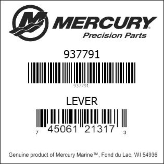 Bar codes for Mercury Marine part number 937791