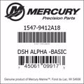 Bar codes for Mercury Marine part number 1547-9412A18