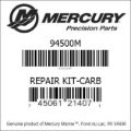 Bar codes for Mercury Marine part number 94500M