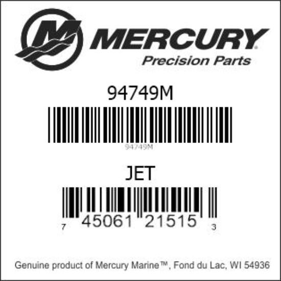 Bar codes for Mercury Marine part number 94749M