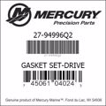 Bar codes for Mercury Marine part number 27-94996Q2