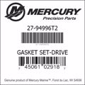 Bar codes for Mercury Marine part number 27-94996T2