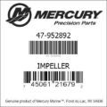 Bar codes for Mercury Marine part number 47-952892