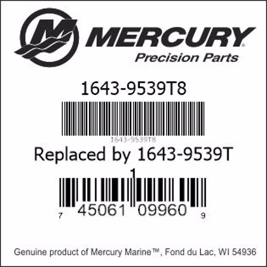 Bar codes for Mercury Marine part number 1643-9539T8