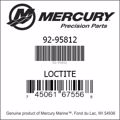 Bar codes for Mercury Marine part number 92-95812