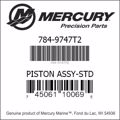 Bar codes for Mercury Marine part number 784-9747T2