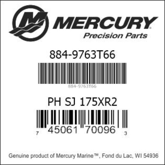 Bar codes for Mercury Marine part number 884-9763T66