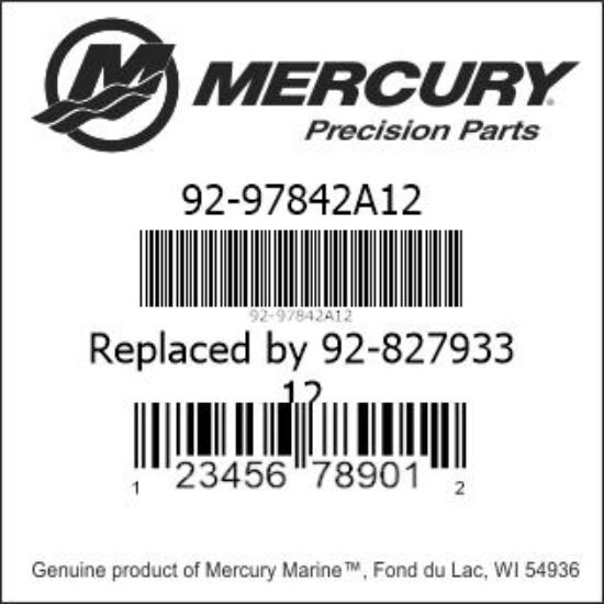 Bar codes for Mercury Marine part number 92-97842A12