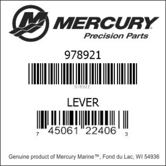 Bar codes for Mercury Marine part number 978921