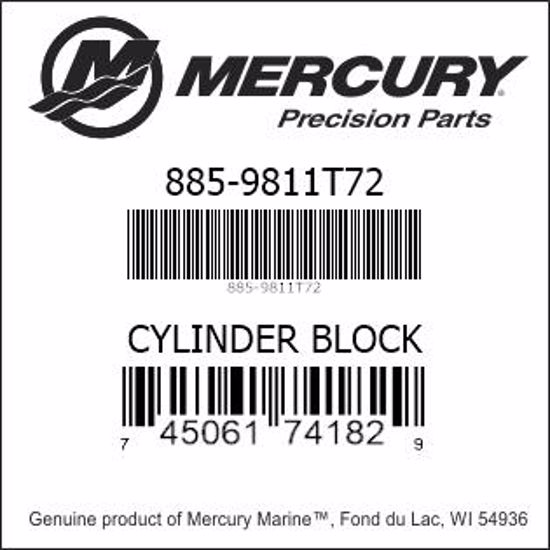 Bar codes for Mercury Marine part number 885-9811T72
