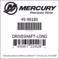 Bar codes for Mercury Marine part number 45-98180