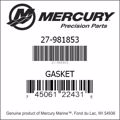 Bar codes for Mercury Marine part number 27-981853