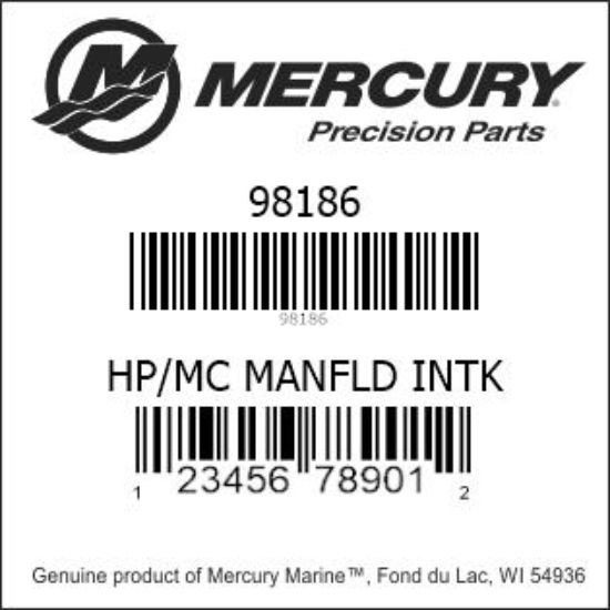 Bar codes for Mercury Marine part number 98186