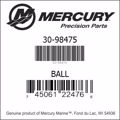 Bar codes for Mercury Marine part number 30-98475