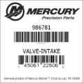 Bar codes for Mercury Marine part number 986781