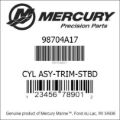 Bar codes for Mercury Marine part number 98704A17