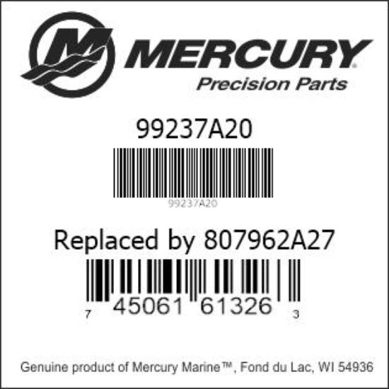 Bar codes for Mercury Marine part number 99237A20