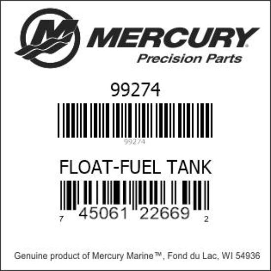 Bar codes for Mercury Marine part number 99274