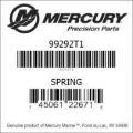 Bar codes for Mercury Marine part number 99292T1