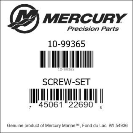 Bar codes for Mercury Marine part number 10-99365