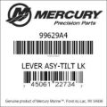Bar codes for Mercury Marine part number 99629A4