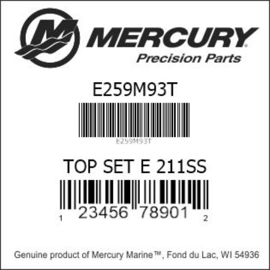 Bar codes for Mercury Marine part number E259M93T