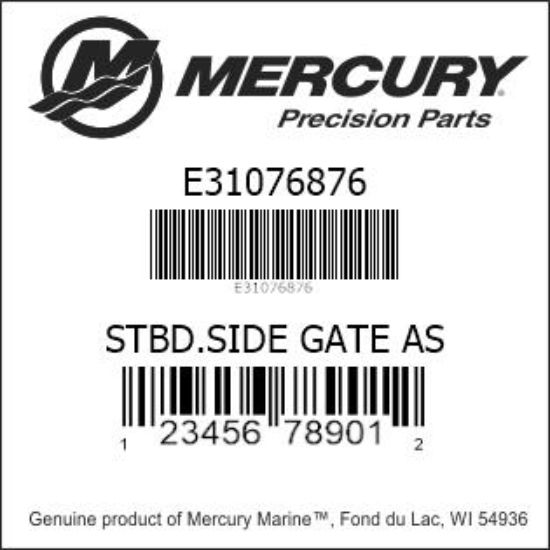 Bar codes for Mercury Marine part number E31076876