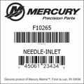 Bar codes for Mercury Marine part number F10265