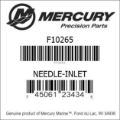 Bar codes for Mercury Marine part number F10265