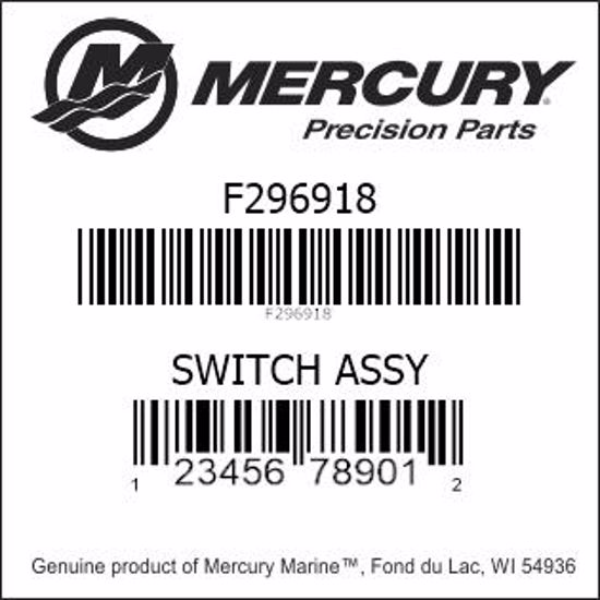 Bar codes for Mercury Marine part number F296918