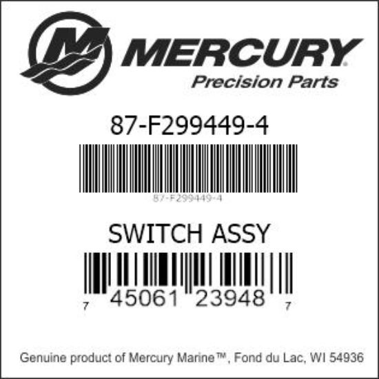 Bar codes for Mercury Marine part number 87-F299449-4