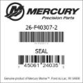 Bar codes for Mercury Marine part number 26-F40307-2