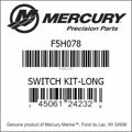 Bar codes for Mercury Marine part number F5H078