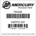 Bar codes for Mercury Marine part number F5H205