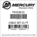 Bar codes for Mercury Marine part number F5H208/21