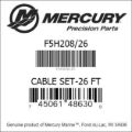 Bar codes for Mercury Marine part number F5H208/26