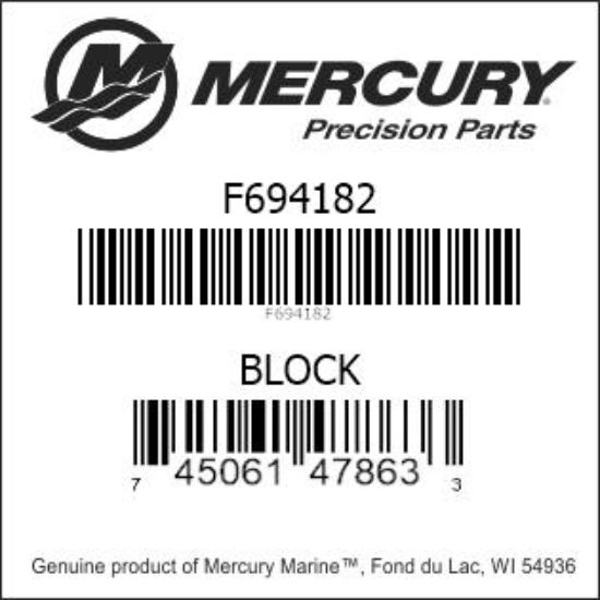 Bar codes for Mercury Marine part number F694182