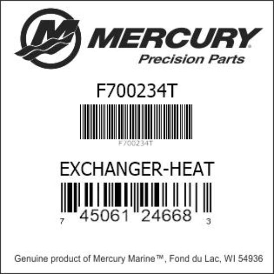 Bar codes for Mercury Marine part number F700234T