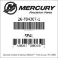 Bar codes for Mercury Marine part number 26-F84307-1