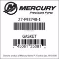 Bar codes for Mercury Marine part number 27-F93748-1