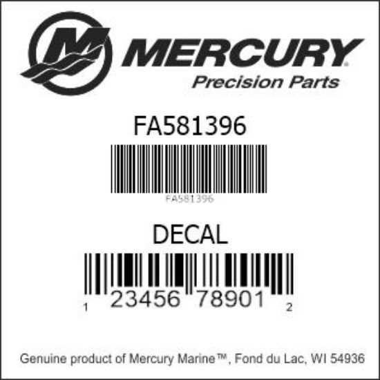 Bar codes for Mercury Marine part number FA581396