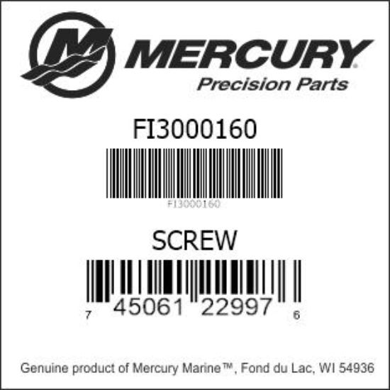 Bar codes for Mercury Marine part number FI3000160