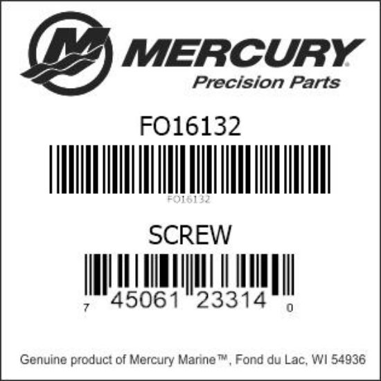 Bar codes for Mercury Marine part number FO16132