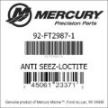 Bar codes for Mercury Marine part number 92-FT2987-1