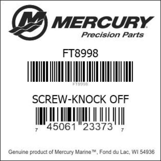 Bar codes for Mercury Marine part number FT8998