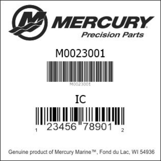 Bar codes for Mercury Marine part number M0023001