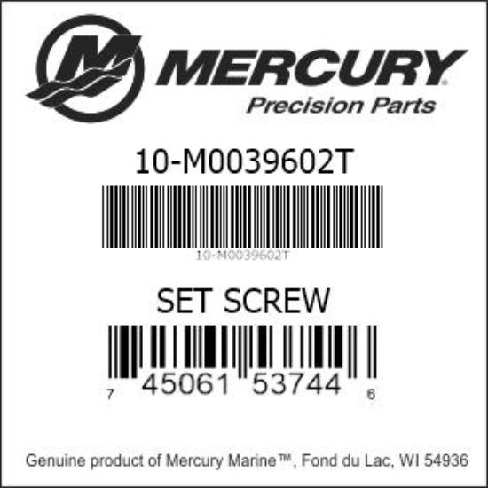 Bar codes for Mercury Marine part number 10-M0039602T